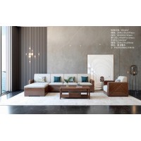 艾美儷家可可西里現(xiàn)代極簡黑金檀木家具：轉角沙發(fā)KK3201#、長茶幾KK3302#